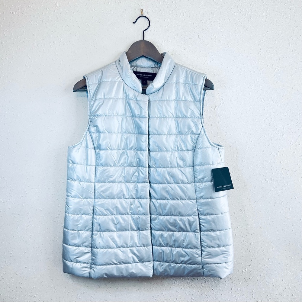 Marc New York Andrew Marc Quilted Silver Puffer Women’s Vest Size Medium NWT